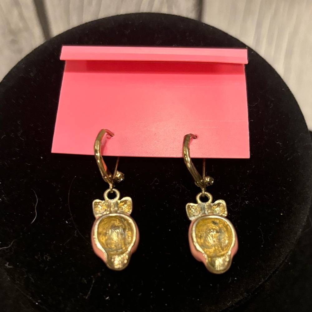 Betsey Johnson Pink Skull Earrings with Bow - Picture 2 of 2
